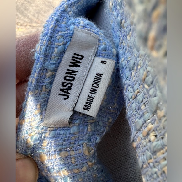 Jason Wu Tweed Matching Set Pant and Crop Top Button-Down Light Blue | Size 8 - Picture 4 of 5